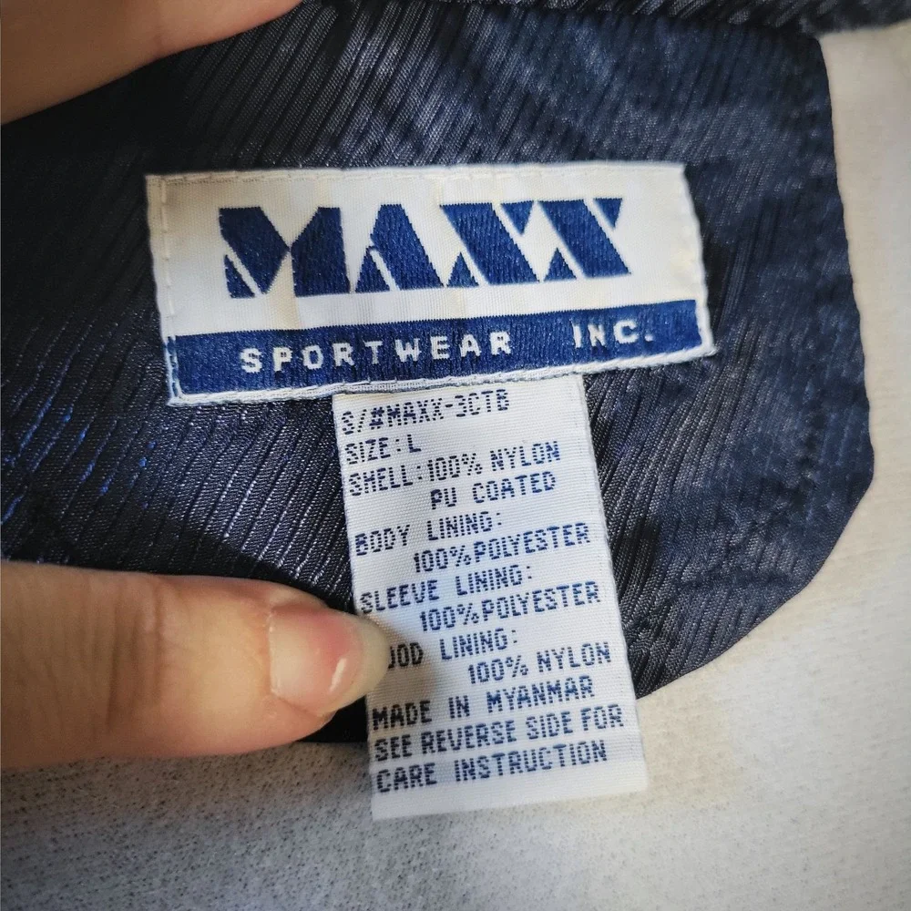 Y2K Blue Retro Windbreaker Jacket Vintage MAXX Sportswear Navy Men's Large‎